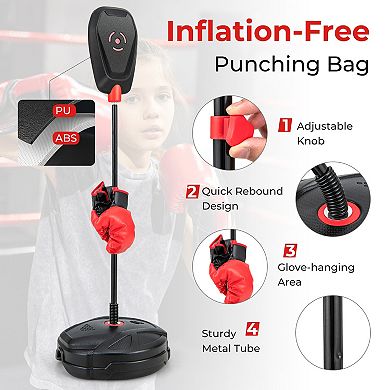 Kids Punching Bag Set with Gloves Quick Rebound Boxing Trainer