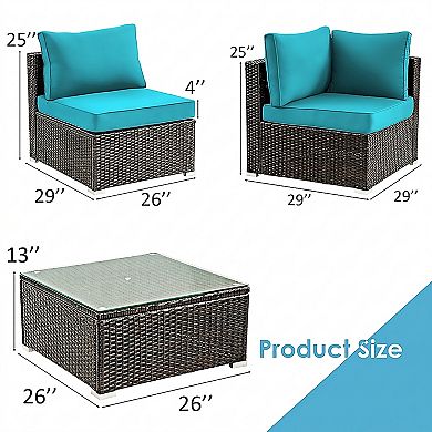 5 Piece Patio Furniture Set with Cushions and Glass Coffee Table