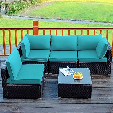 5 Piece Patio Furniture Set with Cushions and Glass Coffee Table