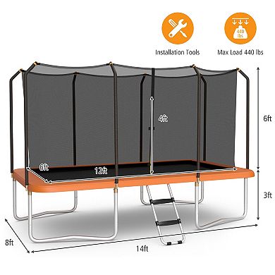 Rectangular Trampoline with Safety Enclosure and Ladder
