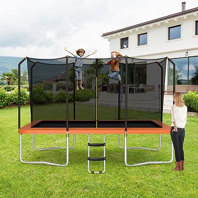 Rectangular Trampoline with Safety Enclosure and Ladder