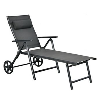 Patio Lounge Chair with Wheels Adjustable Reclining Chaise