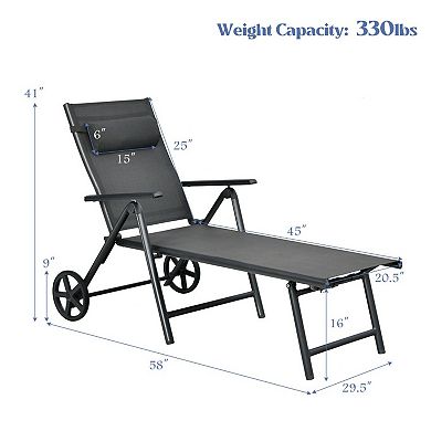 Patio Lounge Chair with Wheels Adjustable Reclining Chaise