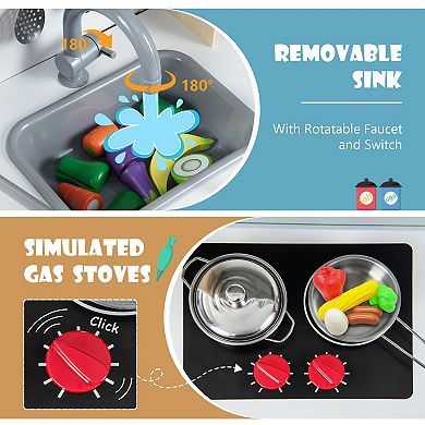 Wooden Play Kitchen Set for Toddlers with Ice Maker and 18 Accessories