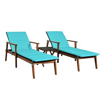 Patio Chaise Lounge Set with 5 Position Reclining Chairs and Folding Table