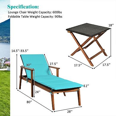 Patio Chaise Lounge Set with 5 Position Reclining Chairs and Folding Table