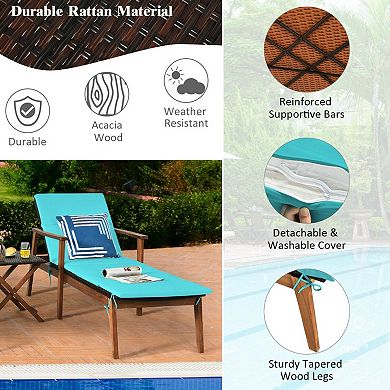 Patio Chaise Lounge Set with 5 Position Reclining Chairs and Folding Table