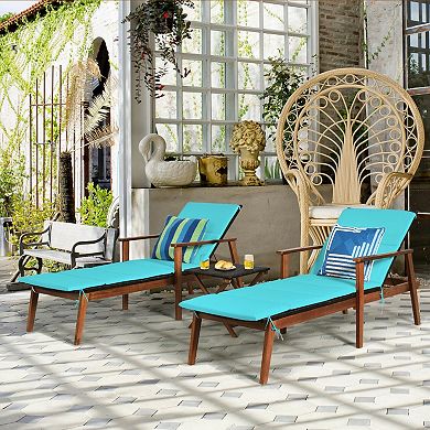 Patio Chaise Lounge Set with 5 Position Reclining Chairs and Folding Table