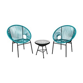 3 pc Patio Bistro Set with Acapulco Chairs and Glass Table