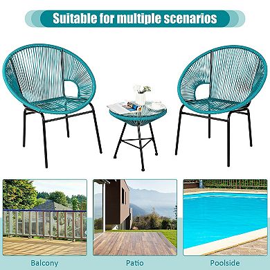 3 Piece Patio Bistro Set with Acapulco Chairs and Glass Table