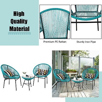 3 Piece Patio Bistro Set with Acapulco Chairs and Glass Table