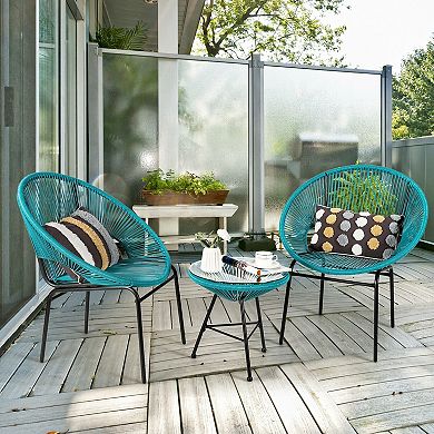 3 Piece Patio Bistro Set with Acapulco Chairs and Glass Table