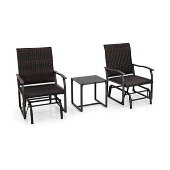3 pc Patio Glider Set with Tempered Glass Coffee Table