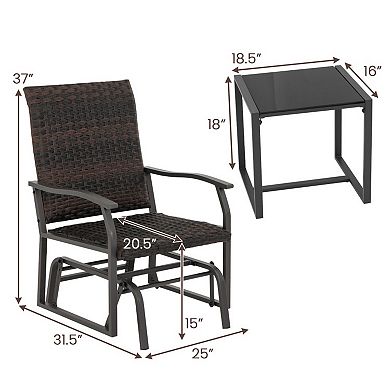3 Piece Patio Glider Set with Tempered Glass Coffee Table