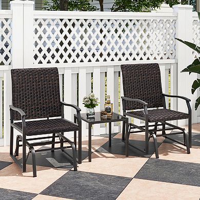 3 Piece Patio Glider Set with Tempered Glass Coffee Table