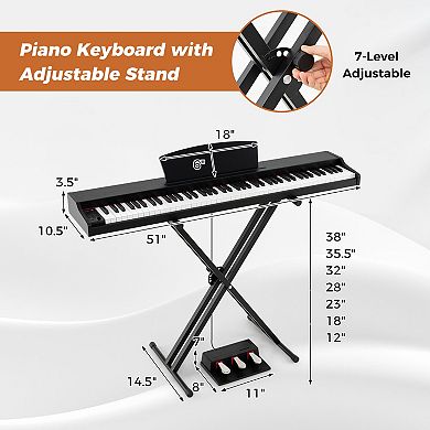 88 Key Digital Piano Keyboard Set with Semi Weighted Keys and Adjustable Stand
