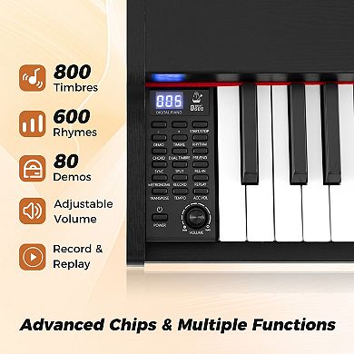 88 Key Digital Piano Keyboard Set with Semi Weighted Keys and Adjustable Stand