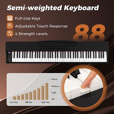 88 Key Digital Piano Keyboard Set with Semi Weighted Keys and Adjustable Stand