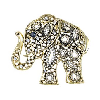 Antique Golden African Indian Clear Crystal Rhinestone Elephant Animal Fashion Pin Brooch