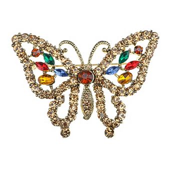 Vintage Colorful Rainbow Mosaic Crystal Rhinestone Butterfly Insect Wedding Prom Pin Brooch