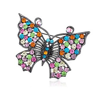 Vintage Colorful Rainbow Mosaic Crystal Rhinestone Butterfly Insect Wedding Prom Pin Brooch