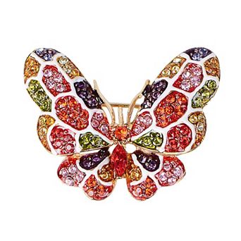 Vintage Colorful Rainbow Mosaic Crystal Rhinestone Butterfly Insect Wedding Prom Pin Brooch
