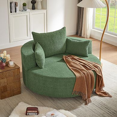 Aoolive 56.3" Modern 360°Swivel Accent Barrel Chair with Removable Pillows,Chenille Fabric