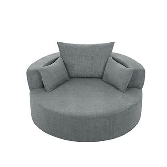 Aoolive 56.3" Modern 360°Swivel Accent Barrel Chair with Removable Pillows,Chenille Fabric