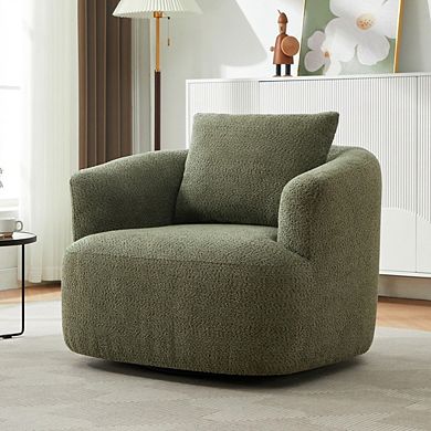 Aoolive 360°Swivel Accent Chair,38.2" Chenille Upholstered Barrel Sofa Chair with Throw Pillow