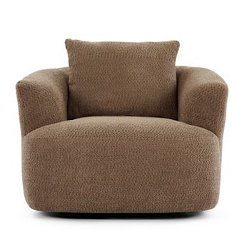 Aoolive 360°Swivel Accent Chair,38.2" Chenille Upholstered Barrel Sofa Chair with Throw Pillow