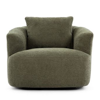 Aoolive 360°Swivel Accent Chair,38.2" Chenille Upholstered Barrel Sofa Chair with Throw Pillow