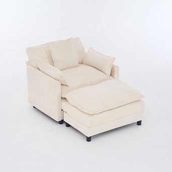 Aoolive 39.4" Modern Accent Chair with Ottoman,Living Room Club Chair Chenille Upholstered Armchair