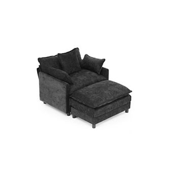 Aoolive 39.4" Modern Accent Chair with Ottoman,Living Room Club Chair Chenille Upholstered Armchair