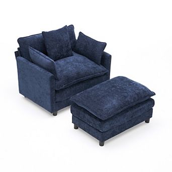 Aoolive 39.4" Modern Accent Chair with Ottoman,Living Room Club Chair Chenille Upholstered Armchair