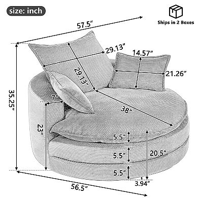 Aoolive 57.5" Modern 360°Swivel Accent Chair with Dual-layer Cushion and Removable Pillows,Corduroy