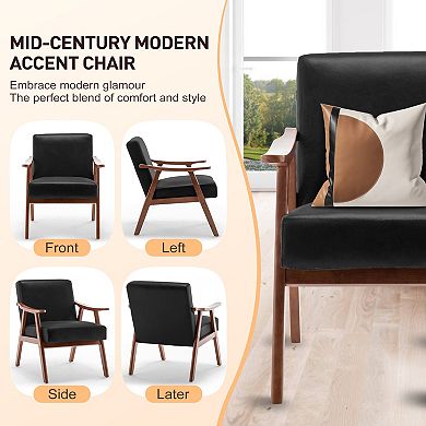 Aoolive Mid-Century Modern Wingback Accent Chair with Solid Wood Frame and Extra-Thick Backrest
