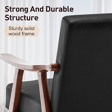 Aoolive Mid-Century Modern Wingback Accent Chair with Solid Wood Frame and Extra-Thick Backrest