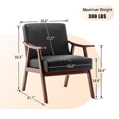 Aoolive Mid-Century Modern Wingback Accent Chair with Solid Wood Frame and Extra-Thick Backrest