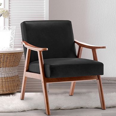 Aoolive Mid-Century Modern Wingback Accent Chair with Solid Wood Frame and Extra-Thick Backrest