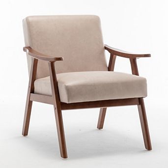 Aoolive Mid-Century Modern Wingback Accent Chair with Solid Wood Frame and Extra-Thick Backrest
