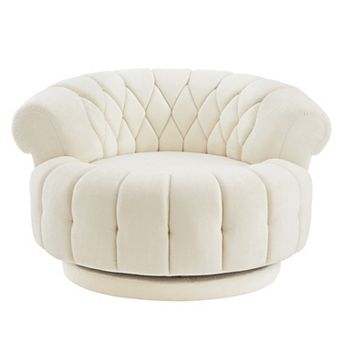 Aoolive 360°Swivel Accent Chair with Chenille Upholstery,Round Club Chair for Living Room & Bedroom