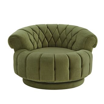 Aoolive 360°Swivel Accent Chair with Chenille Upholstery,Round Club Chair for Living Room & Bedroom