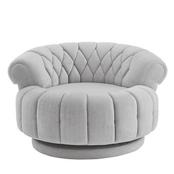 Aoolive 360°Swivel Accent Chair with Chenille Upholstery,Round Club Chair for Living Room & Bedroom