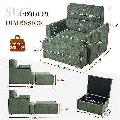 Aoolive Oversized Accent Chair with Storage Ottoman,Upholstered Mid-Century Modern Reading Chair