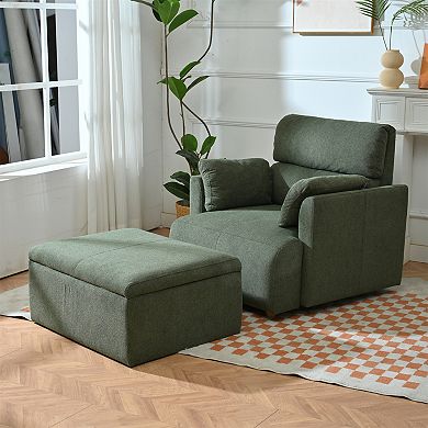 Aoolive Oversized Accent Chair with Storage Ottoman,Upholstered Mid-Century Modern Reading Chair
