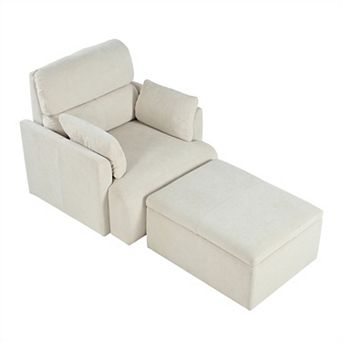 Aoolive Oversized Accent Chair with Storage Ottoman,Upholstered Mid-Century Modern Reading Chair