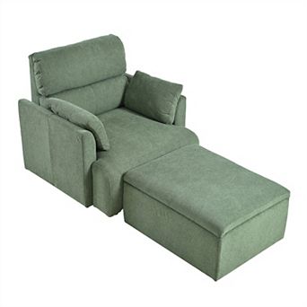 Aoolive Oversized Accent Chair with Storage Ottoman,Upholstered Mid-Century Modern Reading Chair