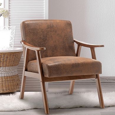 Aoolive Mid-Century Modern Wingback Accent Chair with Solid Wood Frame and Extra-Thick Backrest