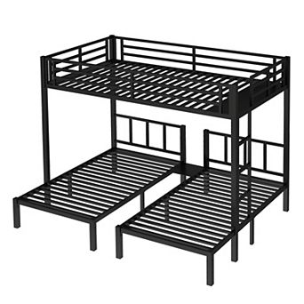 Aoolive Twin over Twin & Queen Bunk Bed, Metal Triple Bunk Bed with Safety Guardrails,Space-Saving