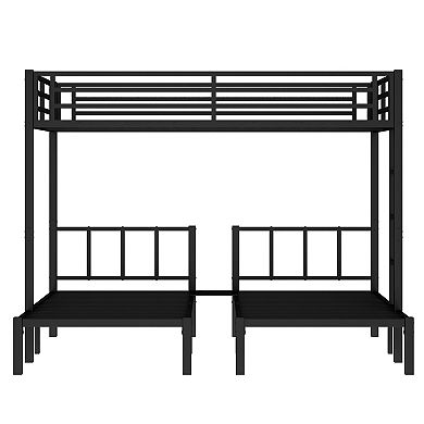 Aoolive Twin over Twin & Queen Bunk Bed, Metal Triple Bunk Bed with Safety Guardrails,Space-Saving